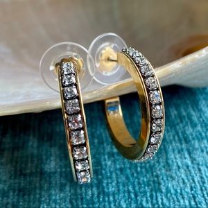 Vintage Gold Crystal Rhinestone Open Hoop Earrings
